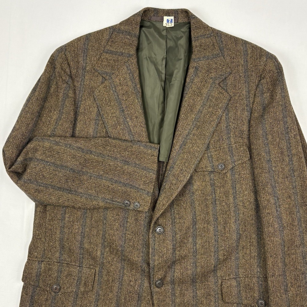 VTG 70s Richman Brothers Donegal Herringbone Tweed Sport Coat 46L Brown/Blue EUC